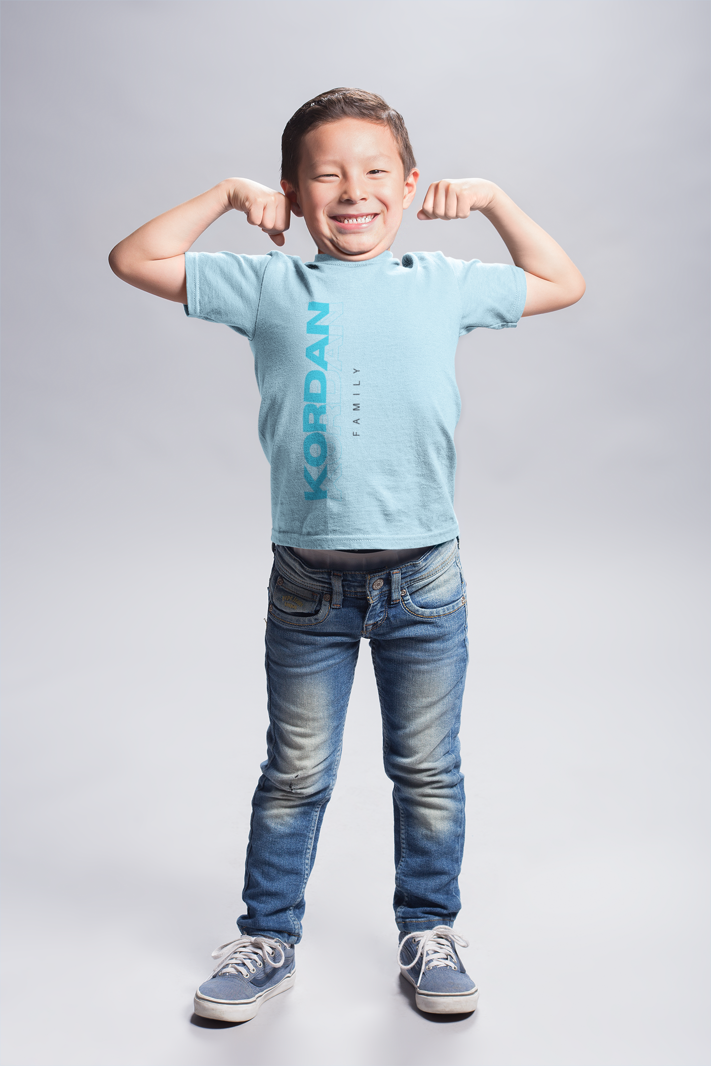 T-shirt dziecięcy logo pionowe niebieski